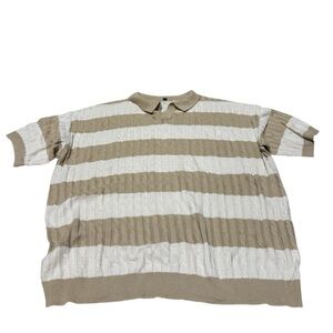 Men's Striped Cable Knit Polo Sweater - Beige and White Size L